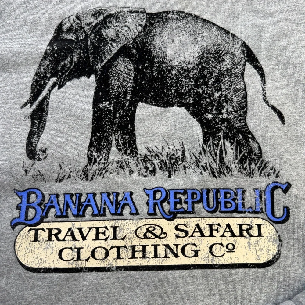 Banana Republic Sweatshirt Mens Large Gray Safari Elephant Heritage Terry Crew
